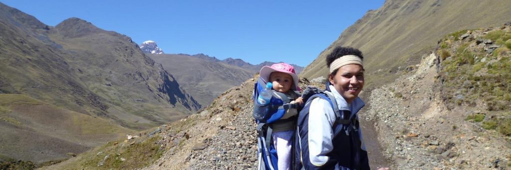 trekking in peru with toddlers, father with toddler