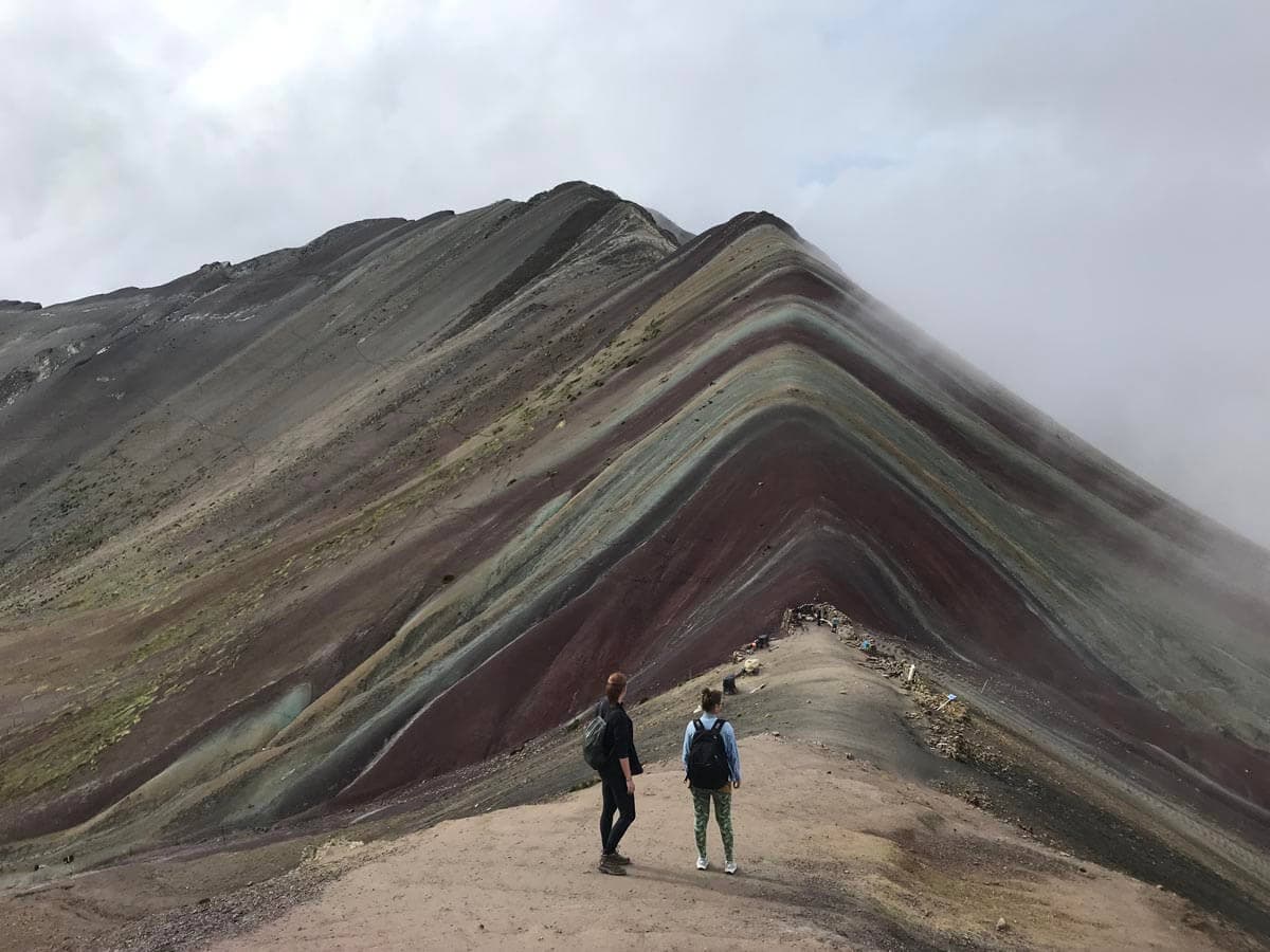 rainbow mountain on a foggy day
