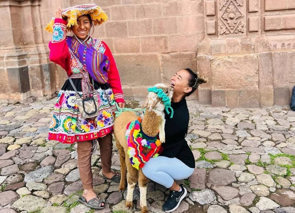 photo with alpaca in cusco, peru