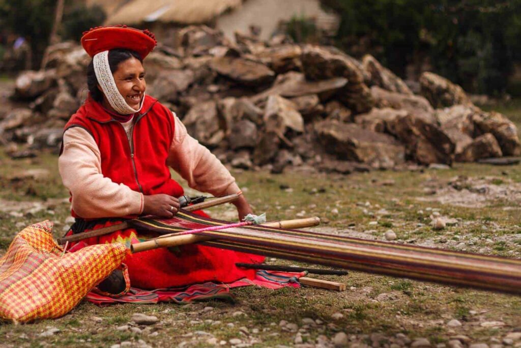 andean local woman weaving