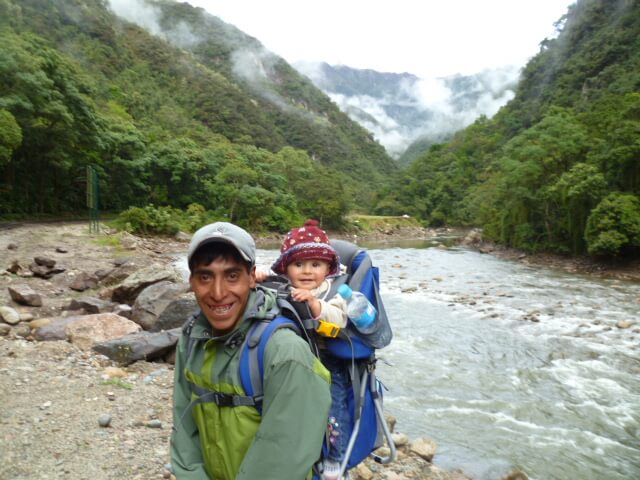 inca trail with baby in peru