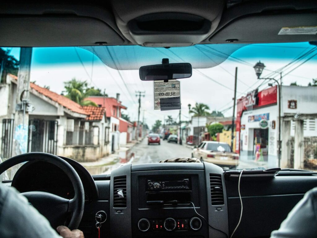 view from inside a taxi, mexico