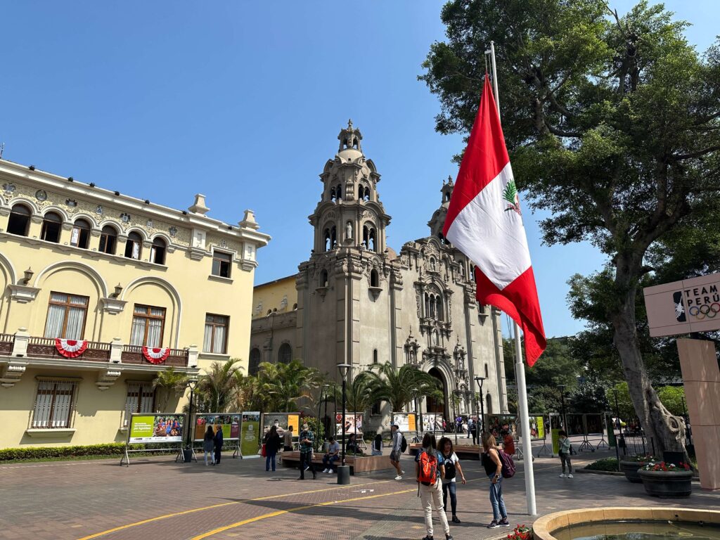 Peruvian flag in the center of Lima