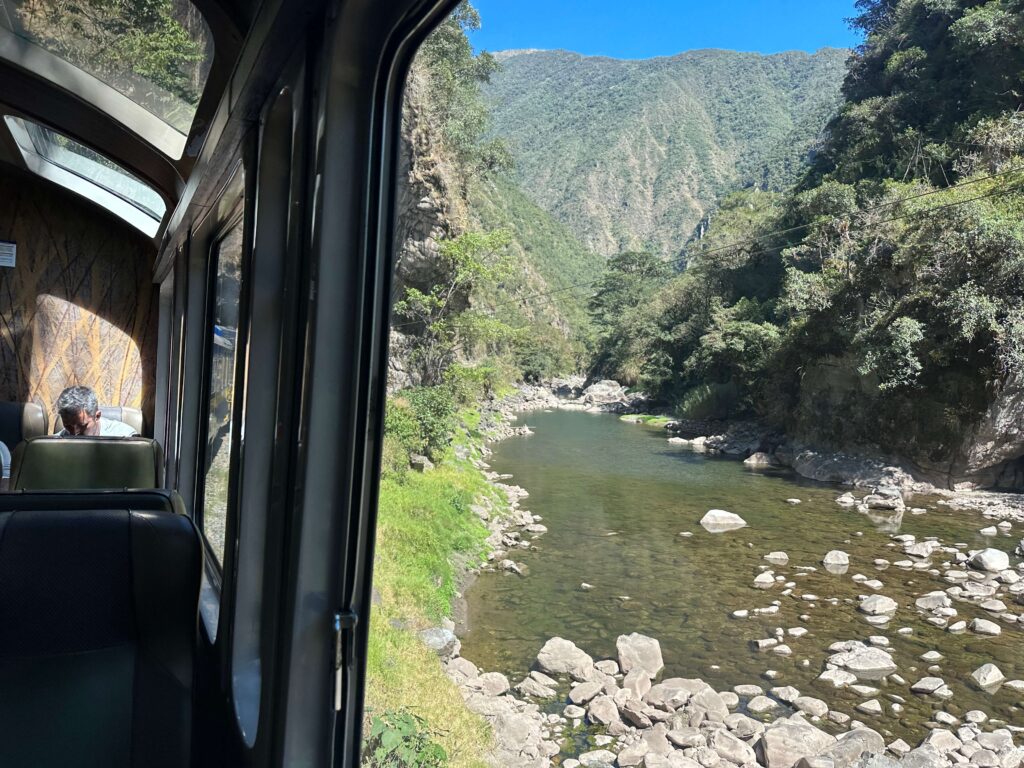 view of a river from a train window