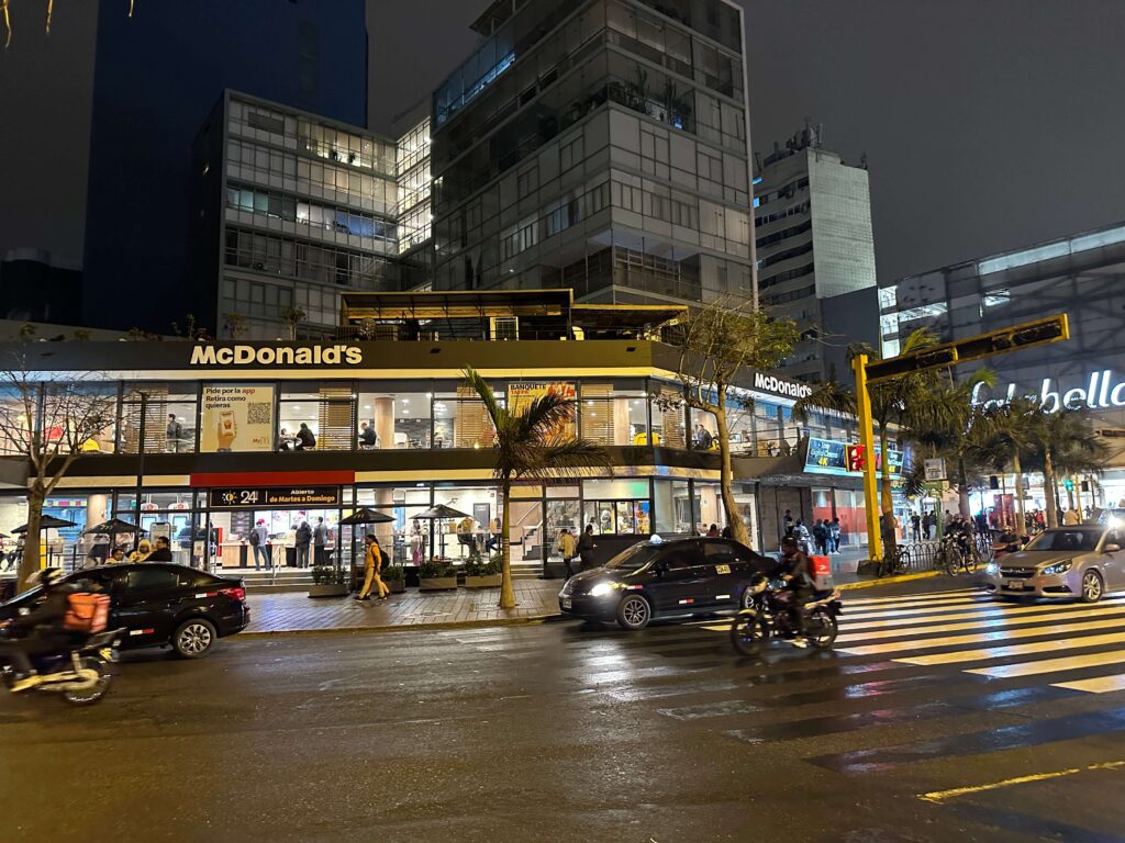 Miraflores district of Lima at night