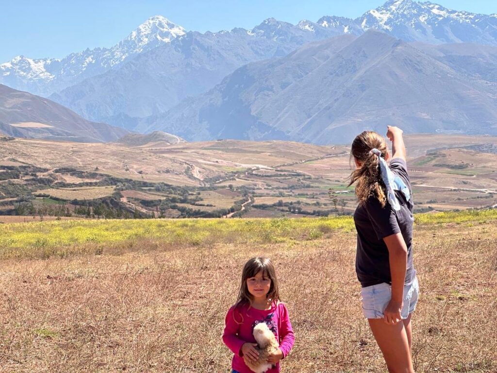 family enjoying the views of sacred valley